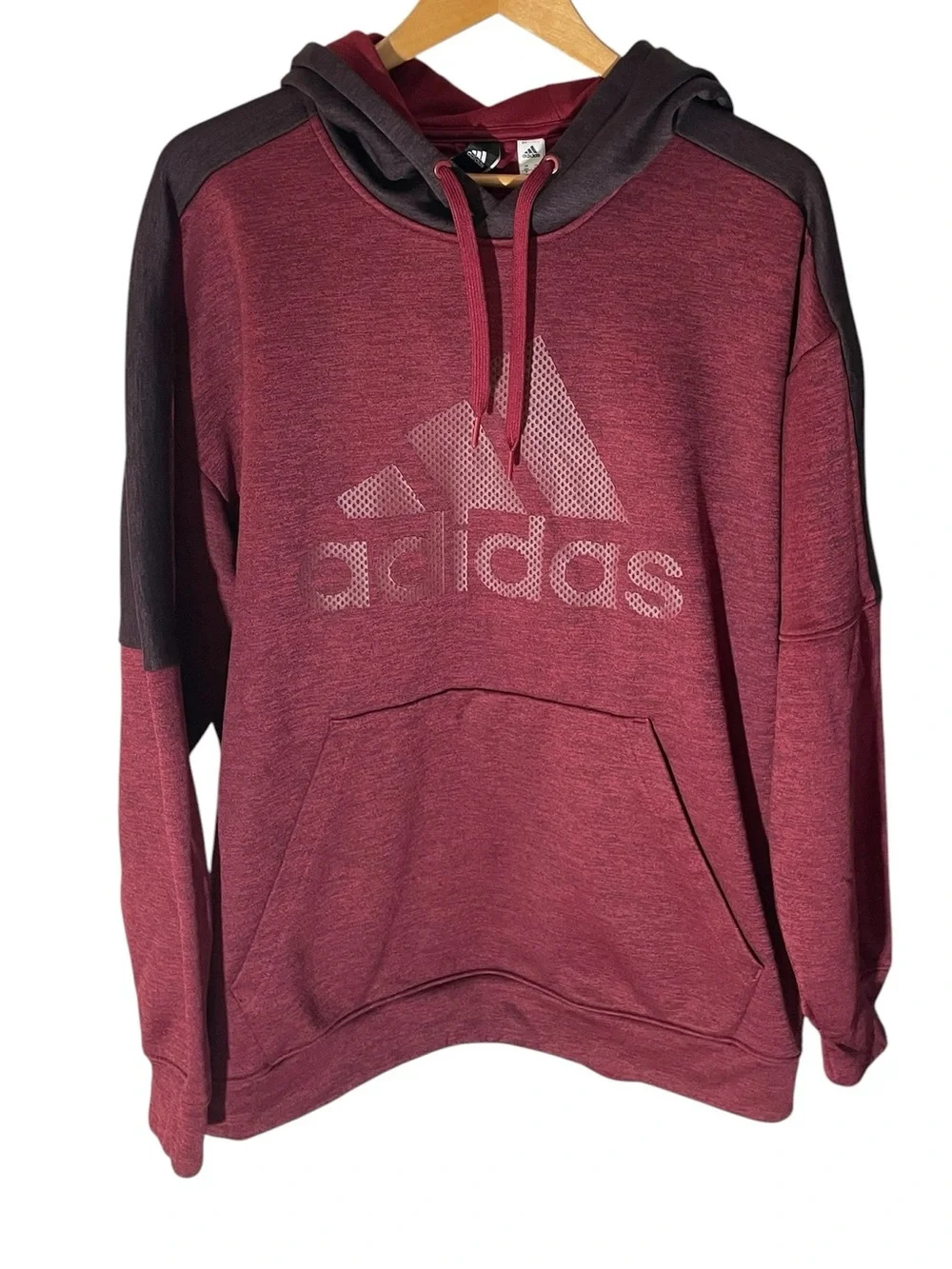 X7- adidas Men’s 2XL Burgundy Pullover Hoodie with Dark Charcoal Panels